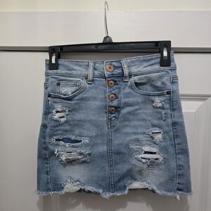 Distressed Light Blue Denim Skirt